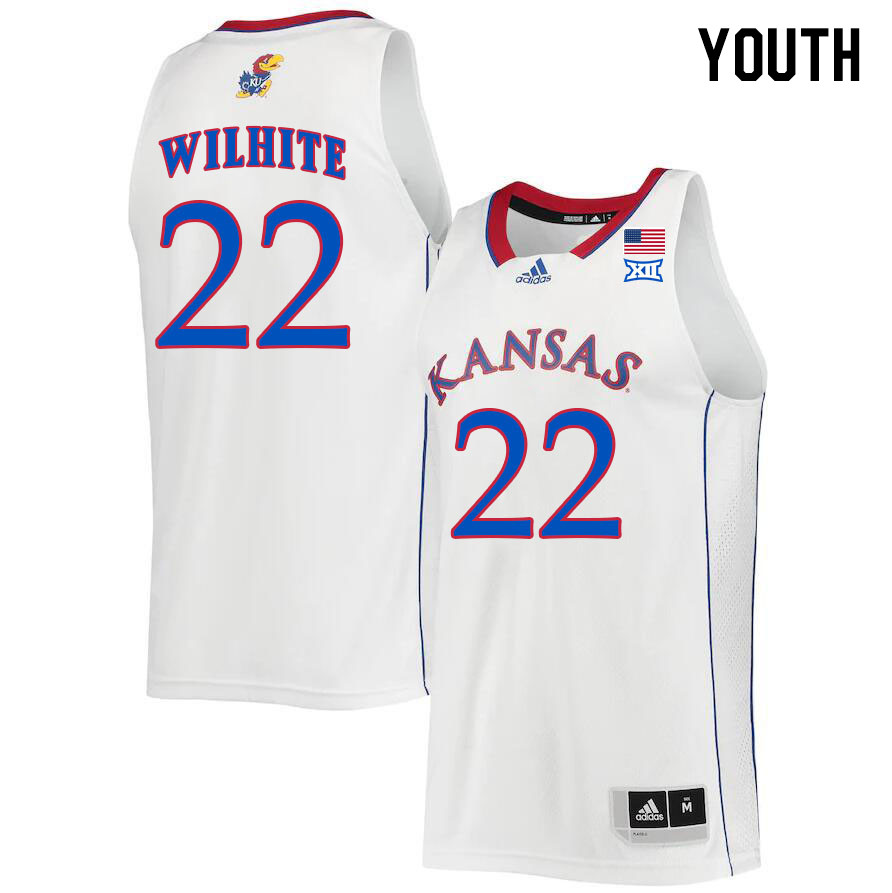 Youth #22 Dillon Wilhite Kansas Jayhawks College Basketball Jerseys Stitched Sale-White